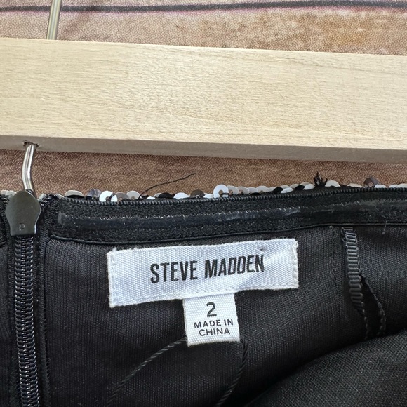 Steve Madden Reta Black White Sequin Embellished Strapless Mini Dress Size 2 NWT - Picture 4 of 6